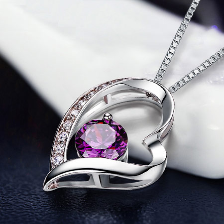 浪漫紫水晶心形纯银项链