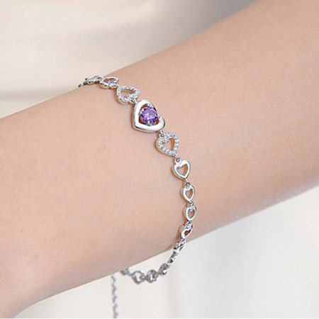 925银心形紫水晶爱心手链