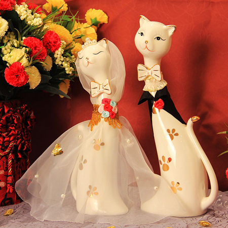 创意情侣猫咪陶瓷摆件 结婚礼物